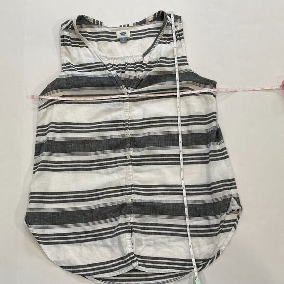 Old Navy Black & White Stripe Sleeveless Button Down Linen Tunic, Size L - Picture 9 of 12